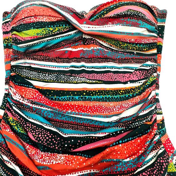 ANNE COLE | Women's 10 Pink Blue Stripe Strapless Shirred One Piece Swimsuit EUC - Picture 1 of 10